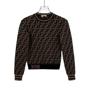 Fendi Brown & Black FF Logo Knit Sweater Long Sleeve Crew Neck